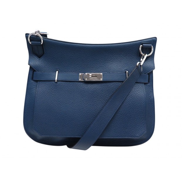 SAC A MAIN HERMES JYPSIERE 34 EN CUIR TOGO BLEU MARINE BANDOULIERE BLUE HAND BAG