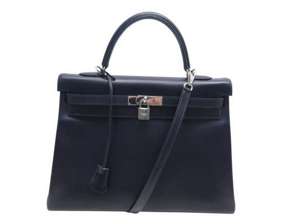 sac a main hermes kelly ii 35 sellier en cuir box bleu