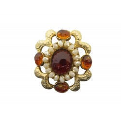 VINTAGE BROCHE CHANEL GRIPOIX 1994 SERTIE DE PATE DE VERRE & PERLES PEARL BROOCH