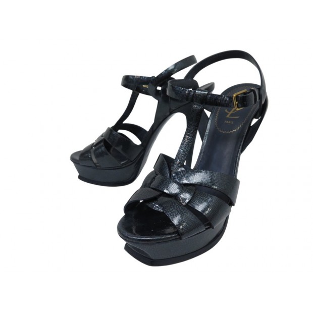 CHAUSSURES YVES SAINT LAURENT TRIBUTE SANDALES 39 CUIR VERNIS BLEU SHOES 925€