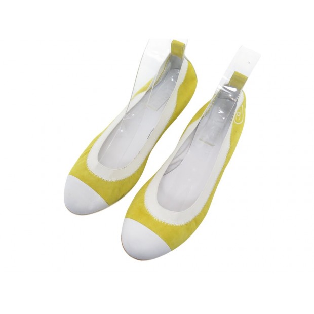 NEUF CHAUSSURES CHANEL TIMELESS SPIRIT G25139 37.5 BALLERINES CUIR & DAIM 600€
