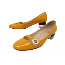 CHAUSSURES CHRISTIAN LOUBOUTIN 38 BALLERINES A TALONS EN CUIR VERNI JAUNE 800€