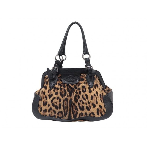 SAC A MAIN DOLCE & GABBANA BOWLING CUIR ET TOILE LEOPARD EPAULE HAND BAG 1500€