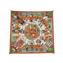 FOULARD HERMES KACHINAS KERMIT OLIVER CARRE 90 SOIE MULTICOLORE SILK SCARF 530€