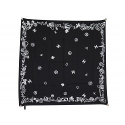NEUF FOULARD CHANEL LOGO CC TREFLES CAMELIA COEUR CARRE 90 TWILL SOIE SCARF 530€