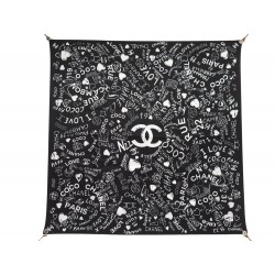 NEUF FOULARD CHANEL LOVE COCO LOGO CC CAMELIA CARRE 90 TWILL DE SOIE SCARF 530€