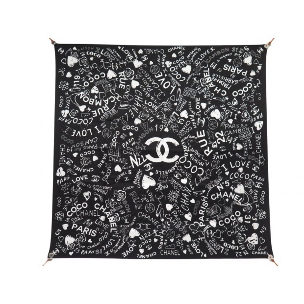 NEUF FOULARD CHANEL LOVE COCO LOGO CC CAMELIA CARRE 90 TWILL DE SOIE SCARF 530€