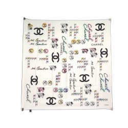 FOULARD CHANEL CAMELIA LOGO CC CAMBON CARRE 90 EN TWILL DE SOIE SILK SCARF 530€