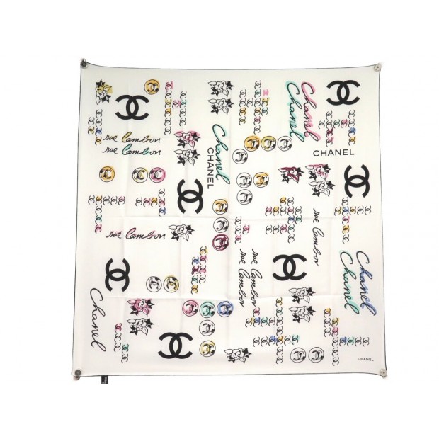 FOULARD CHANEL CAMELIA LOGO CC CAMBON CARRE 90 EN TWILL DE SOIE SILK SCARF 530€