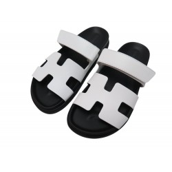 NEUF CHAUSSURES HERMES MULES CHYPRE H222100Z 38 EN CUIR BLANC POCHON BOITE SHOES