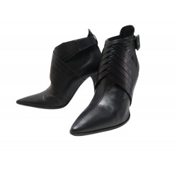CHAUSSURES HERMES BOTTINES A BOUT POINTU 35.5 CUIR NOIR ANKLE BOOTS +BOITE 1100€