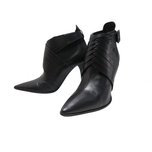 CHAUSSURES HERMES BOTTINES A BOUT POINTU 35.5 CUIR NOIR ANKLE BOOTS +BOITE 1100€