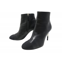 CHAUSSURES CHANEL G36679 BOTTINES LOGO CC A TALONS PERLES 39.5 NOIR BOOTS 1600€
