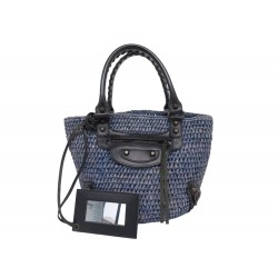 SAC A MAIN BALENCIAGA PANIER PM 236741 RAPHIA TRESSE ET CUIR CABAS TOTE BAG 750€