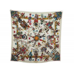 FOULARD HERMES KACHINAS KERMIT OLIVER CARRE 90 SOIE MULTICOLORE SILK SCARF 530€