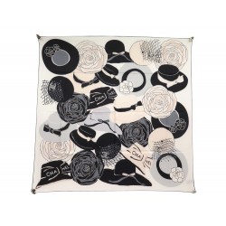 NEUF FOULARD CHANEL CHAPEAU CAMELIA CARRE 90 EN SOIE CREME ROSE SILK SCARF 530€