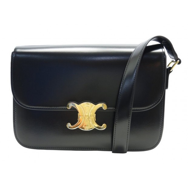NEUF SAC A MAIN CELINE TRIOMPHE 187363 CUIR NOIR BANDOULIERE BLACK PURSE 3500€