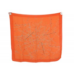 FOULARD HERMES MIKADO CARRE 70 EN CACHEMIRE & SOIE ORANGE CASHMERE SILK SCARF