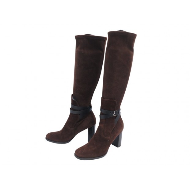 BOTTES HERMES CUISSARDES 37 EN CHEVRE VELOURS MARRON BROWN DEER HIGH BOOTS 2250€