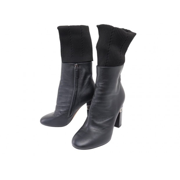 CHAUSSURES CHANEL 16K G31268 37 BOTTINES A TALONS LOGO CC CUIR SOCKS BOOTS 1600€