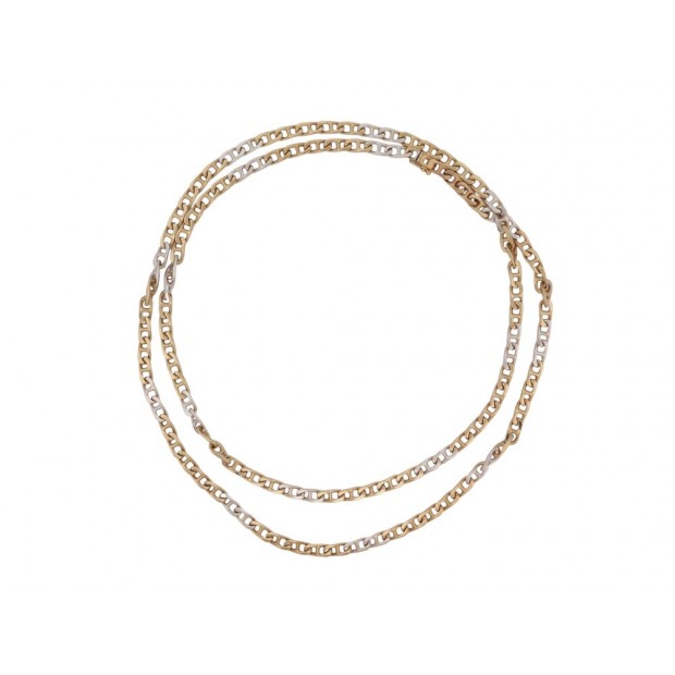 CHAINE MAILLE GOURMETTE T 90 CM OR JAUNE & OR BLANC 18K 69.3 GR GOLDEN NECKLACE