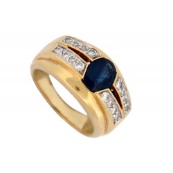 BAGUE STYLE ART DECO T53 SAPHIR 1.65CT DIAMANTS 0.16CT OR JAUNE 18K 12.2G RING