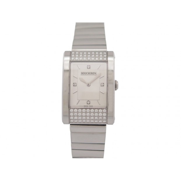 VINTAGE MONTRE BOUCHERON REFLET ICARE 34 MM QUARTZ CLASSIQUE ACIER DIAMANT WATCH