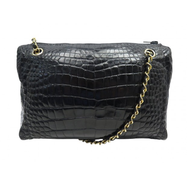 VINTAGE SAC A MAIN CHANEL BANDOULIERE EN CUIR DE CROCODILE NOIR LEATHER HAND BAG