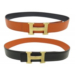 CEINTURE HERMES BOUCLE H BROSSE T80 EN CUIR REVERSIBLE TOGO & BOX 32MM BELT 770€