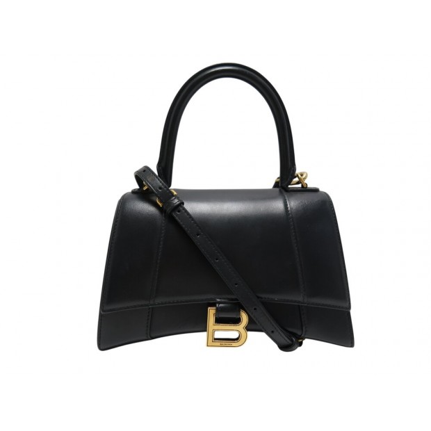 SAC A MAIN BALENCIAGA HOURGLASS PM 593546 CUIR NOIR BANDOULIERE HANDBAG 2200€