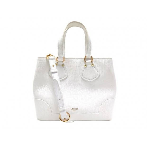 SAC A MAIN LANCEL CABAS S NEO IZY A12133 CUIR GRAINE BLANC BANDOULIERE BAG 550€