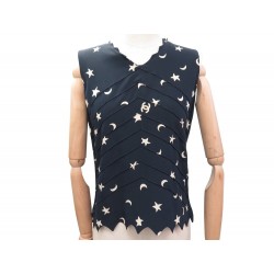 NEUF HAUT CHANEL SANS MANCHES ETOILES LOGO CC P33044 M 40 CREPE DE SOIE 2800€