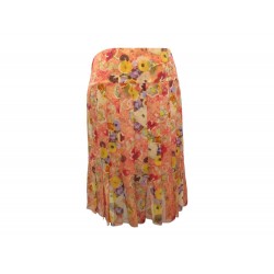 NEUF JUPE CHANEL P23113 MI-LONGUE PLISSEE FLEURS M 38 CREPE DE SOIE SKIRT 5900€