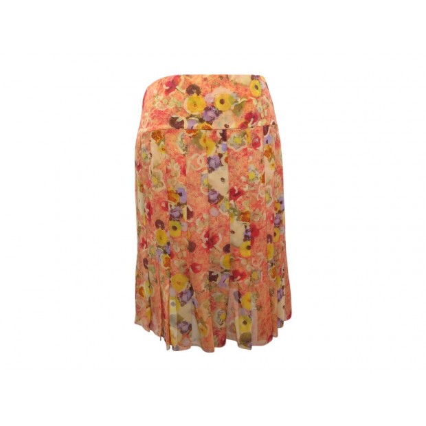 NEUF JUPE CHANEL P23113 MI-LONGUE PLISSEE FLEURS M 38 CREPE DE SOIE SKIRT 5900€