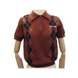 PULL SANS MANCHE MIU MIU POLO KNIT SHIRT MMF441-1YV0 M 38 LAINE MARRON TOP 1840€