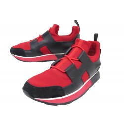 CHAUSSURES BASKETS HERMES PLAYER 37 TOILE ROUGE CUIR NOIR SNEAKERS SHOES 995€