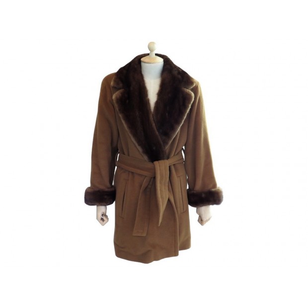 MANTEAU YVES SAINT LAURENT 36 S FOURRURE DE VISON LAINE ANGORA CACHEMIRE COAT