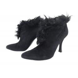 CHAUSSURES HERMES BOTTINES A BOUT POINTU 35 DAIM FOURRE BOITE ANKLE BOOTS 1100€