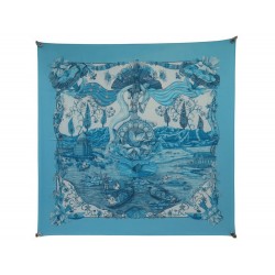 FOULARD HERMES SARASVATI ZOE PAUWELS CARRE 90 EN SOIE BLEUE BLUE SILK SCARF 530€
