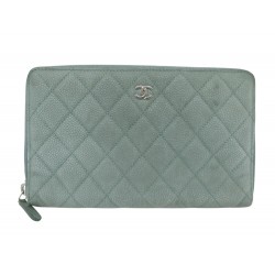 PORTEFEUILLE CHANEL LOGO CC CUIR GRAINE VERT PORTE CARTES LEATHER WALLET 1400€