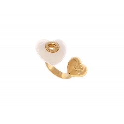 NEUF BAGUE CHANEL COEUR LOGO CC NACRE T53 METAL DORE NEW GOLDEN STEEL RING 680€