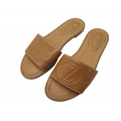 CHAUSSURES LOUIS VUITTON MULES PLATES LOCK IT 37 SANDALES CUIR GRAINE CAMEL 800€