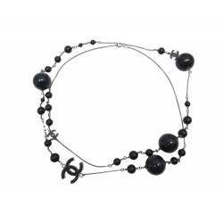 NEUF COLLIER CHANEL SAUTOIR LOGO CC & PERLES NOIRES CHAINE 100CM NECKLACE 2240€