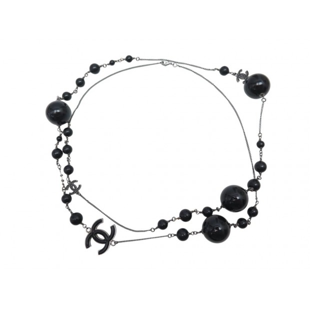 NEUF COLLIER CHANEL SAUTOIR LOGO CC & PERLES NOIRES CHAINE 100CM NECKLACE 2240€