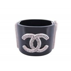 BRACELET CHANEL MANCHETTE LOGO CC CRISTAUX 16 CM 2011 RESINE BLACK CUFF BANGLE