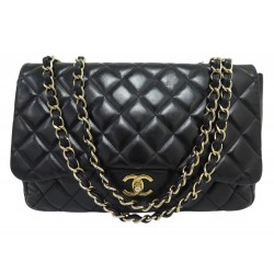 SAC A MAIN CHANEL TIMELESS JUMBO SIMPLE RABAT CUIR NOIR BANDOULIERE BAG 10000€
