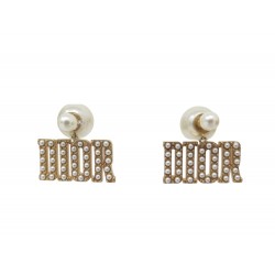 NEUF BOUCLES D'OREILLES DIOR TRIBALES LOGO PERLES EN METAL DORE EARRINGS 500€