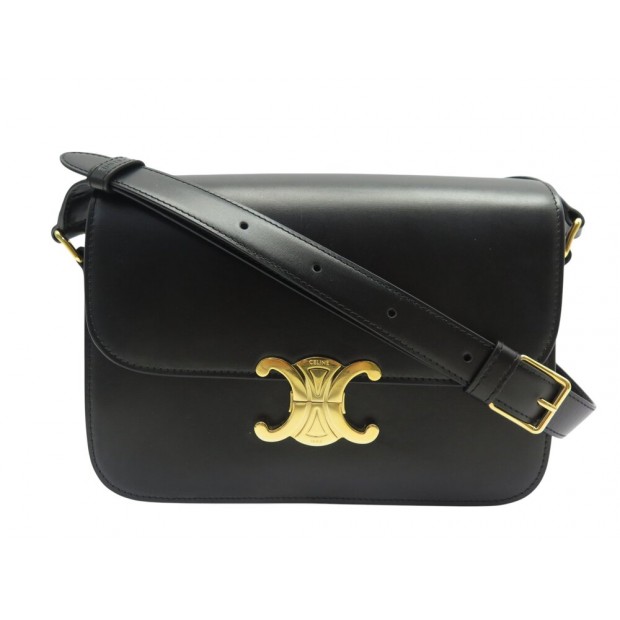 NEUF SAC A MAIN CELINE TRIOMPHE 187363 CUIR NOIR BANDOULIERE BLACK PURSE 3500€