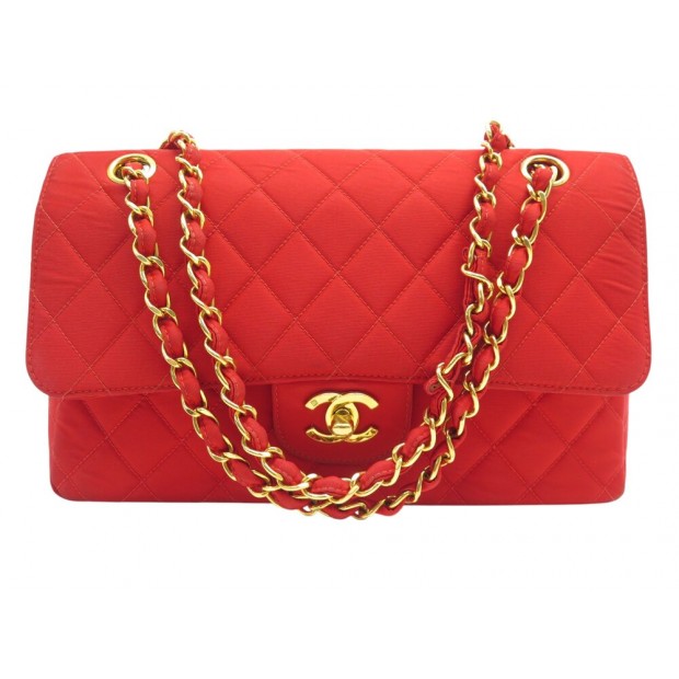 VINTAGE SAC A MAIN CHANEL TIMELESS SIMPLE RABAT TOILE NYLON ROUGE HAND BAG 9200€