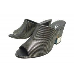 NEUF CHAUSSURES CHANEL MULES STRIPED PEEP TOE G33818 37 ESCARPIN NEW SHOES 1100€